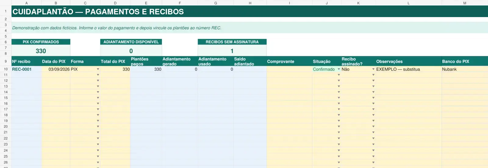 Controle de pagamentos e recibos com banco do PIX